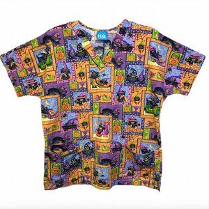 HQ Scrubs Small Halloween Pumpkin Black Cat Spider